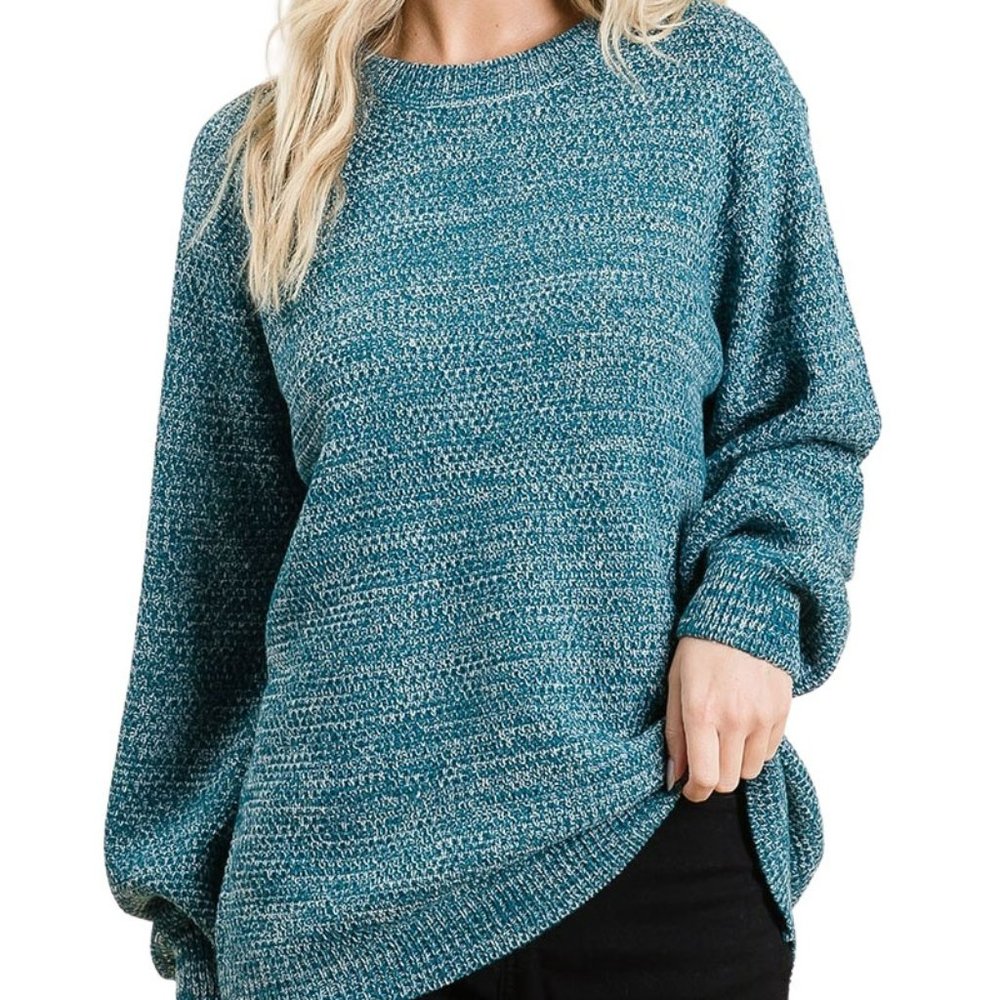 NWT! Hadley Teal Balloon Sleeve Crewneck Sweater